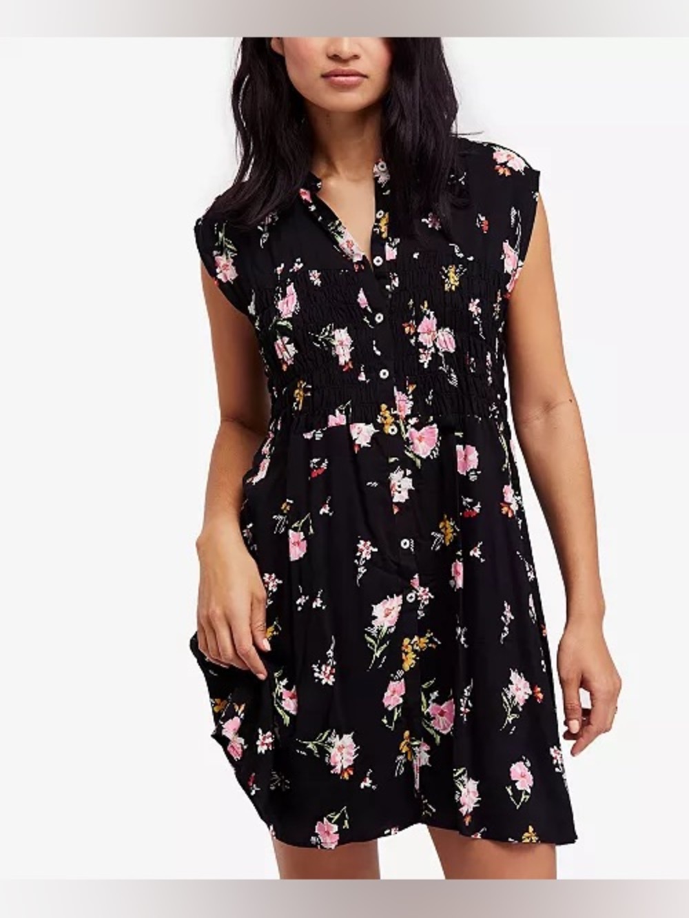 Free People Greatest Day Printed Smocked Shirtdress Cap sleeves size M
